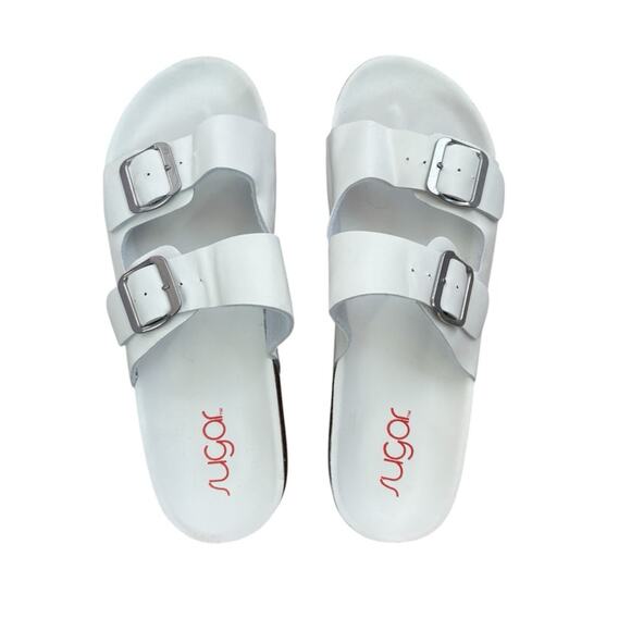 SUGAR White Buckle Sandals Size 8 - Picture 1 of 3